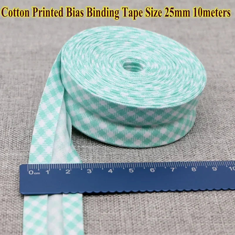Cotton Bias Tape Ribbon Dots Grid Stripe Tartan Checked Scottish Printed 25mm 1" 10m Cotton Twill Fabric Fold