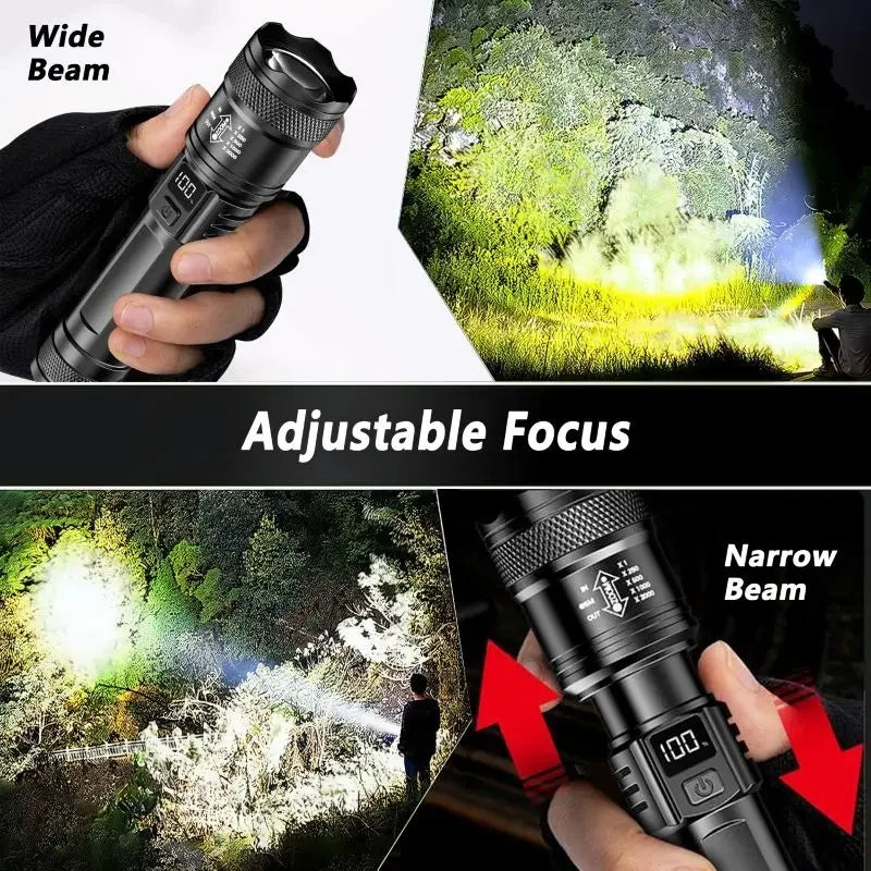 Rechargeable LED Flashlight Zoomable Torch COB Side Led 7 Modes Waterproof High Power, Outdoor