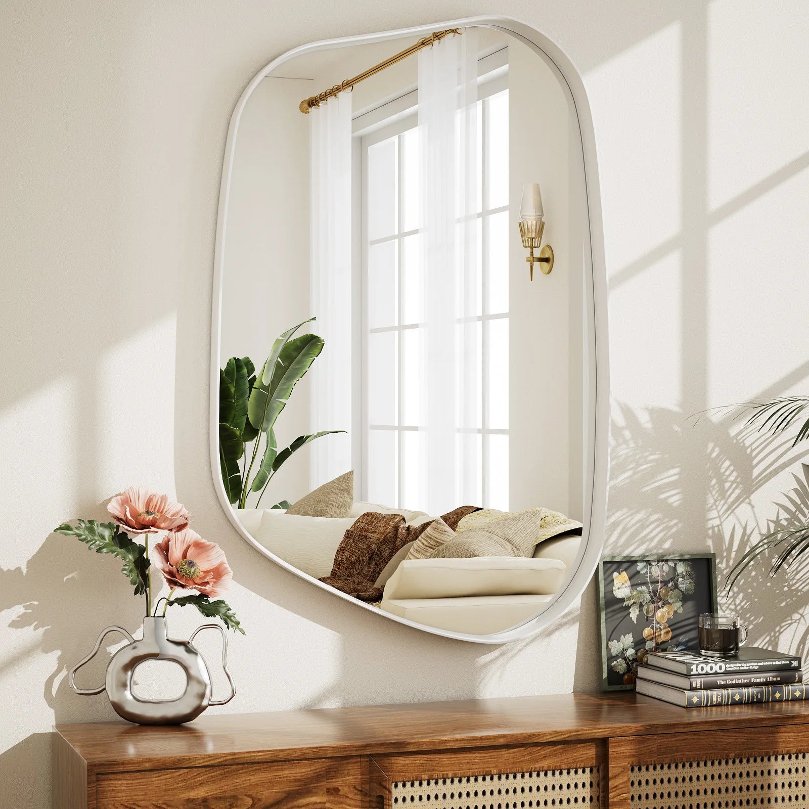Beartypeak Irregular, Asymmetrical Bathroom Mirror, Wall Mounted. Deep Frame
