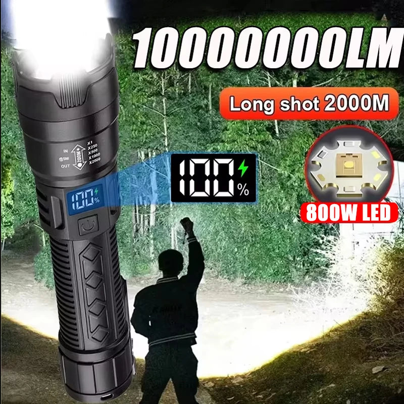 High Power 2000LM LED Flashlight Built-in Battery USB Rechargeable Strong Light Tactical Torch Outdoor Lantern