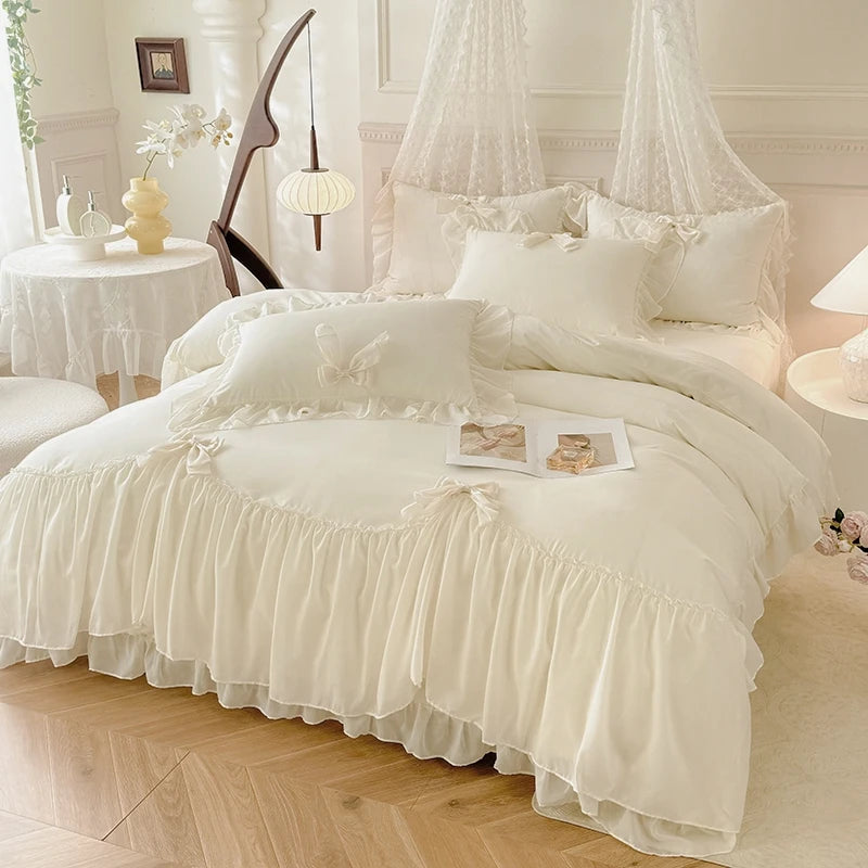 3PCS White Bedding Duvet Cover Set Ruffles