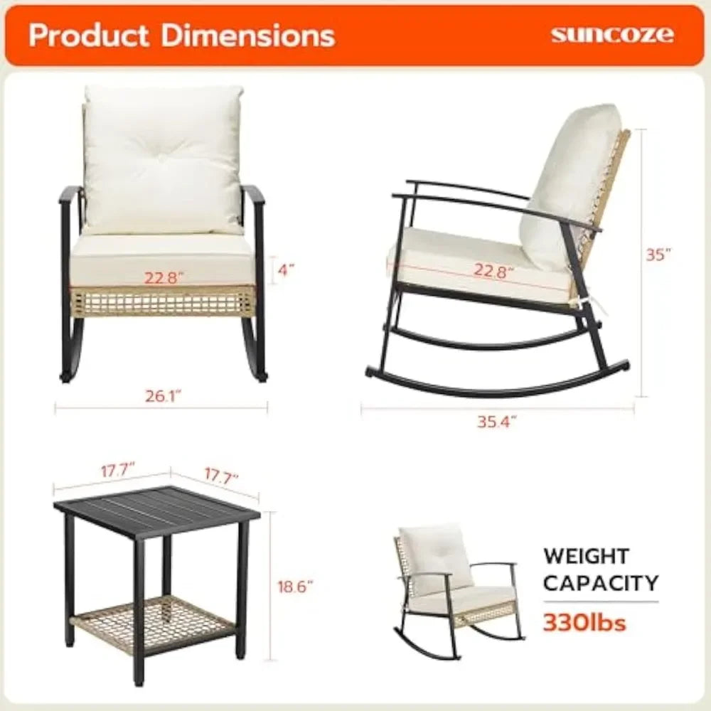 3 Piece Patio Furniture Set Rocking Chairs Set Of 2 With Coffee Table
