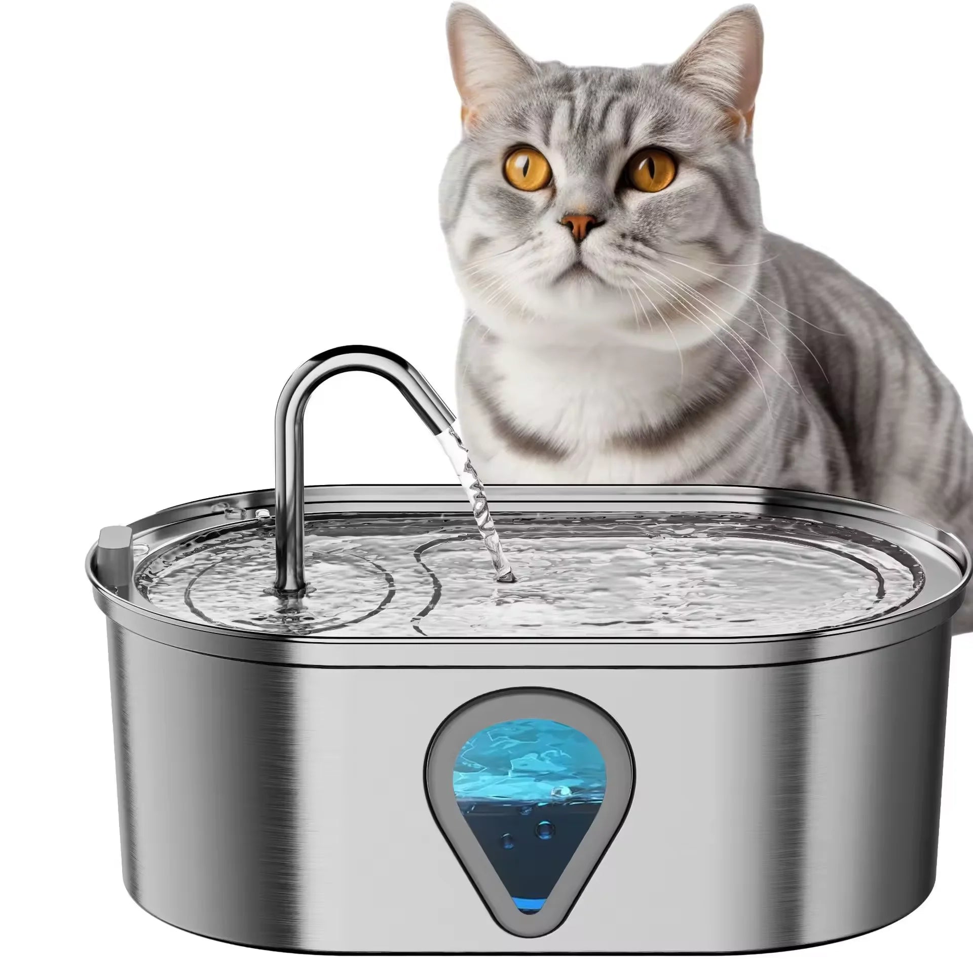 3.5 Large Capacity Pet Water Dispenser Automatic Stainless Steel, LED Lighting