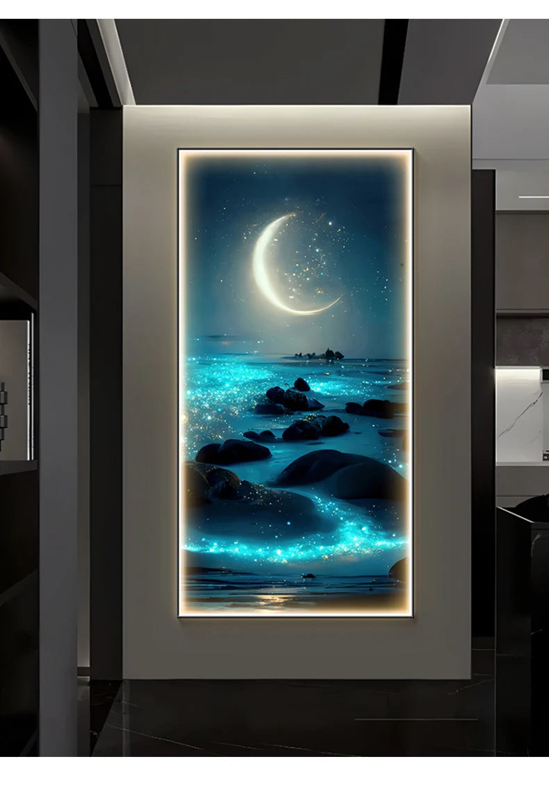 Moonlight On Ocean Waves. Light Painting