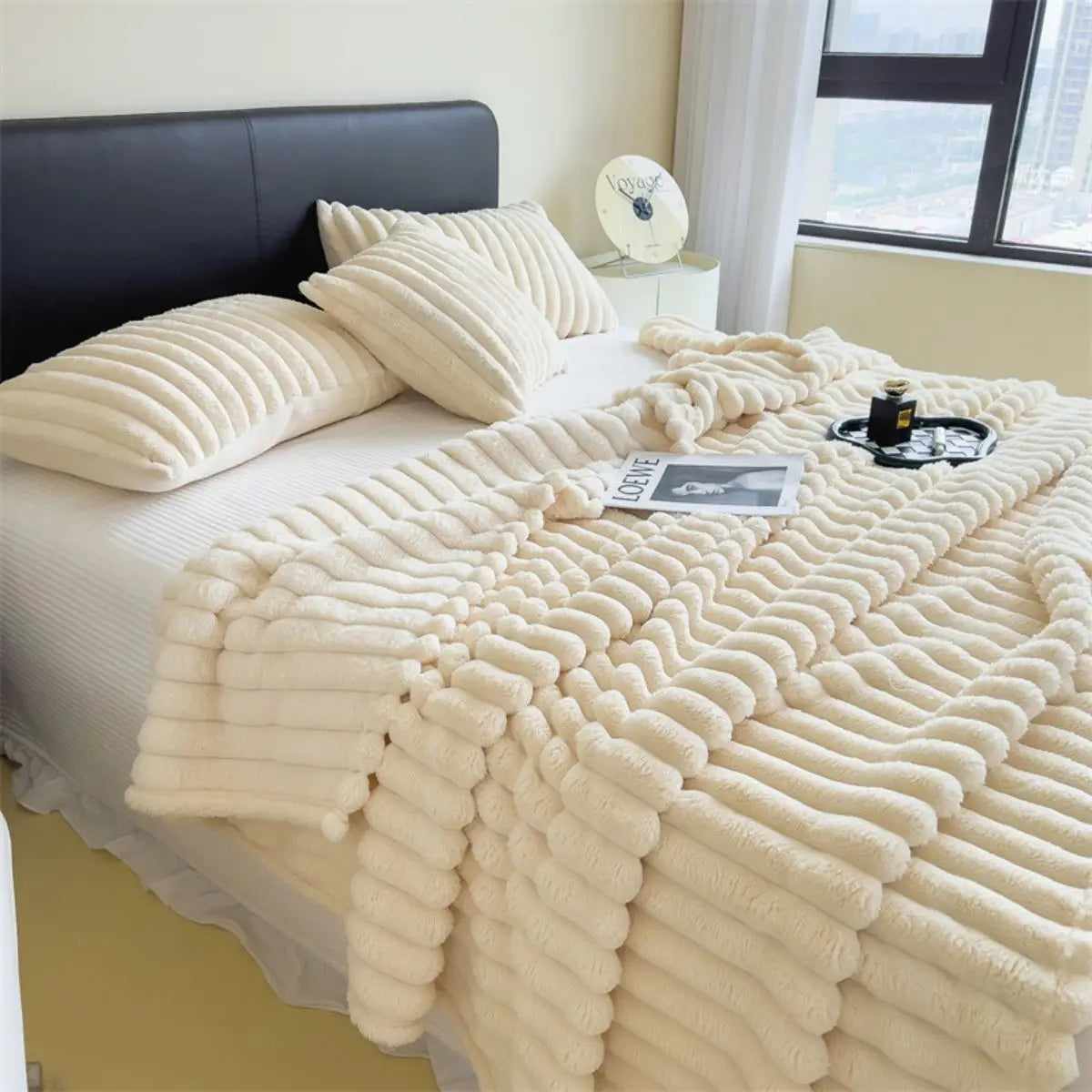 Solid Color Thick Wide Striped Blanket, Use As a Sofa Throw, or Bed Blanket
