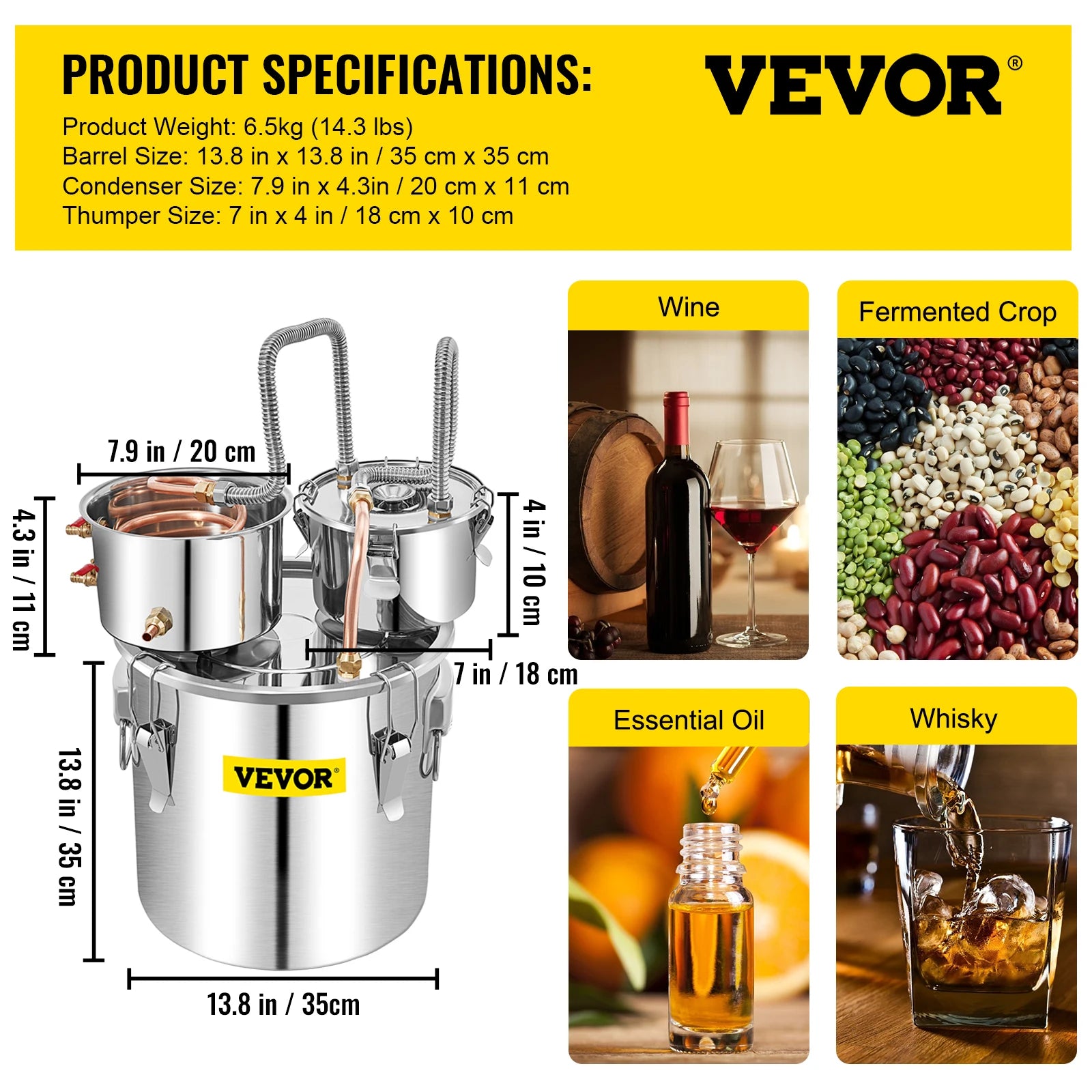 Stainless Steel Still, Whiskey, Beer, Brandy, 12L 20L 50L