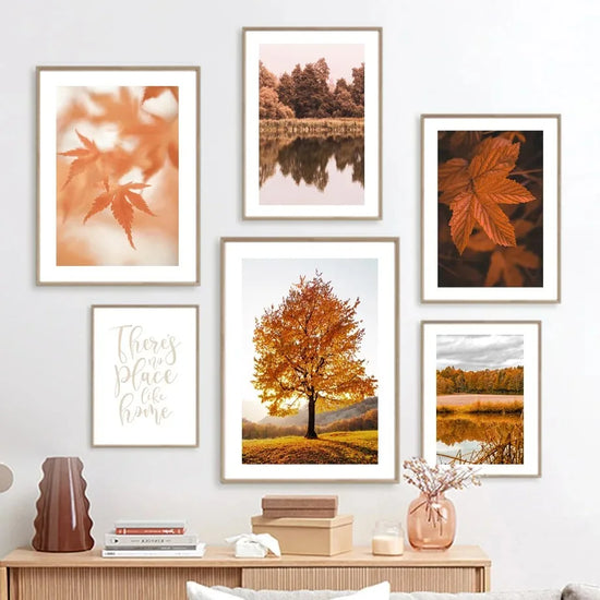 Wall Art Canvas Print Autumn Lake Sunshine Through Tree Maple