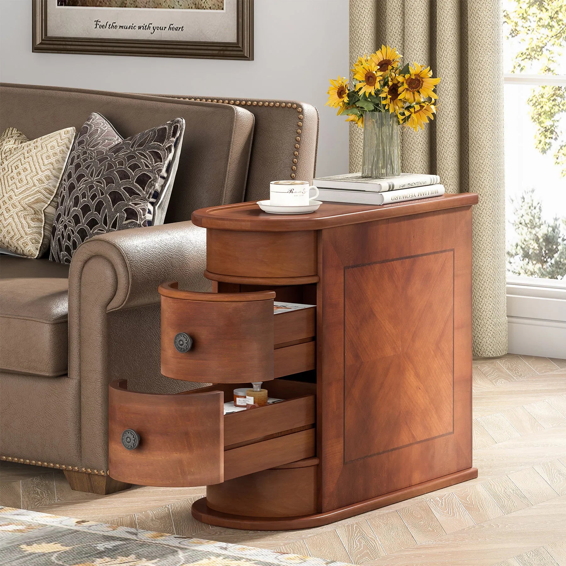 End Table, Narrow Bedside Table, Solid Wood