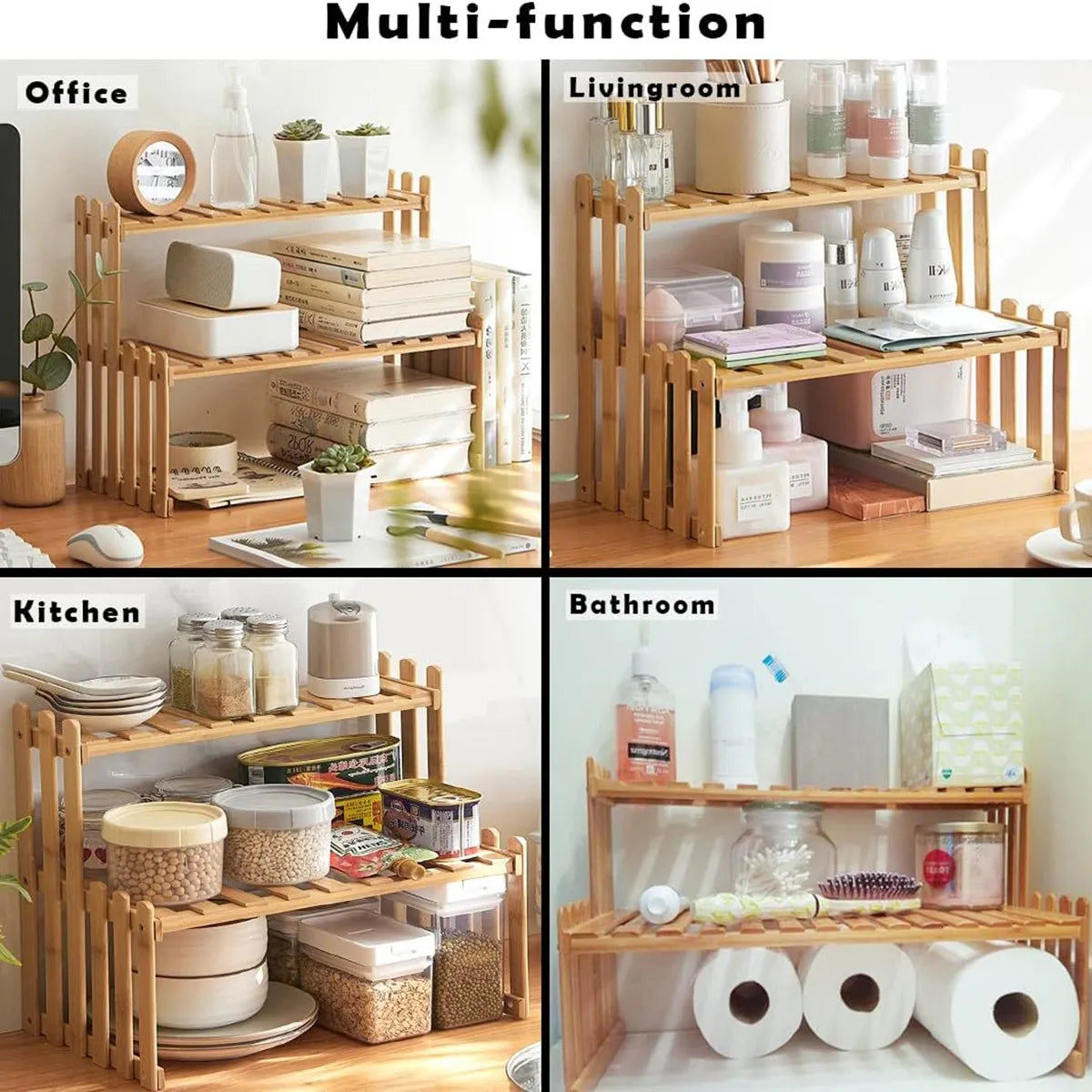 2 Tier Natural Bamboo Shelf For Plants, Books, Household