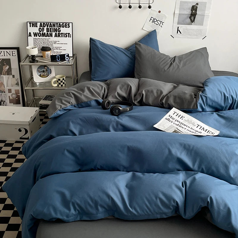 3-Piece Double 2 Color Duvet Cove + Pillowcase, Soft Breathable, Without Core
