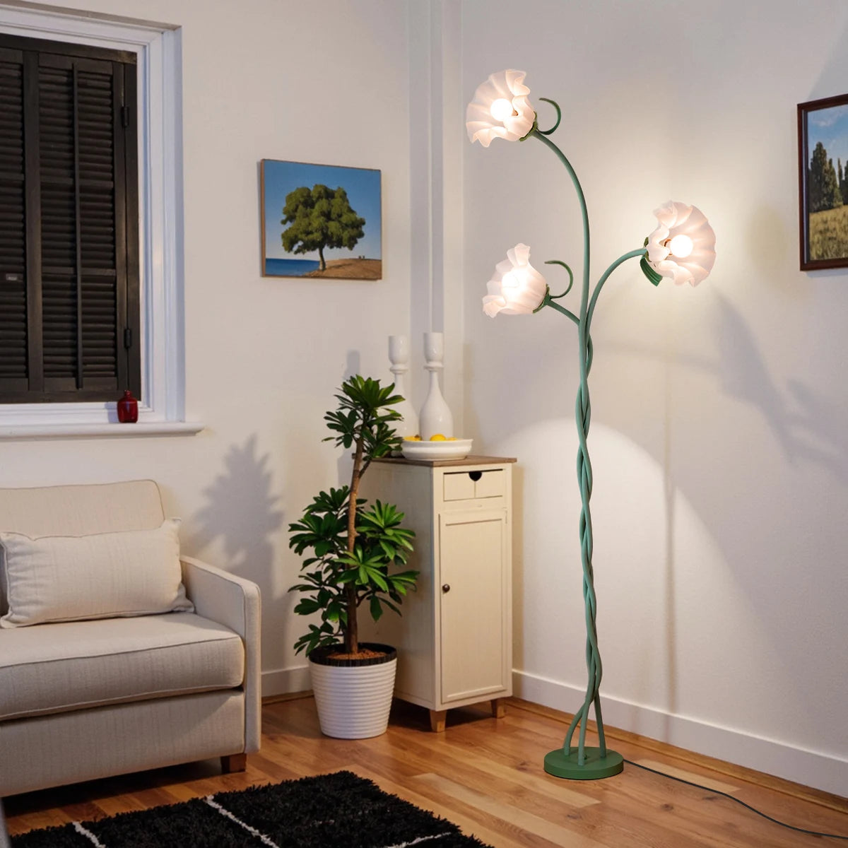 Retro 3-Head Floor Lamp, Dimmable, Flexible neck, Adjustable