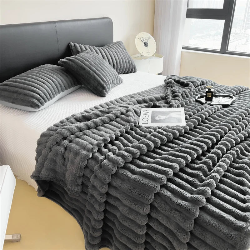 Solid Color Thick Wide Striped Blanket, Use As a Sofa Throw, or Bed Blanket