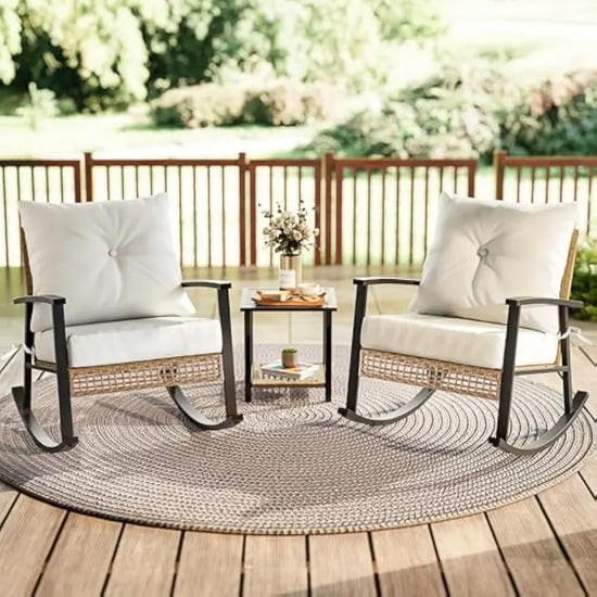 3 Piece Patio Furniture Set Rocking Chairs Set Of 2 With Coffee Table
