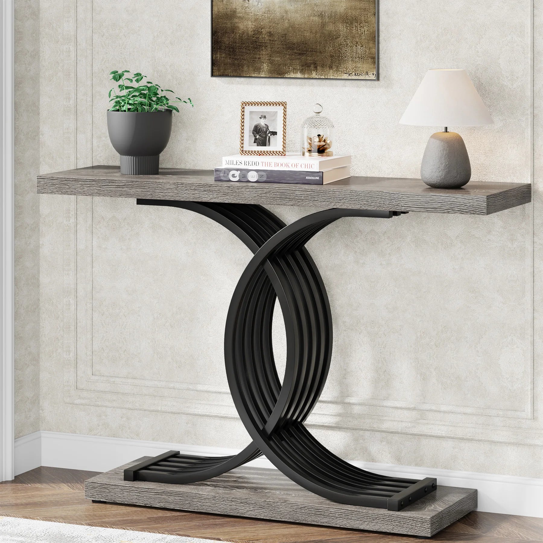 Tribesigns Entryway Table Faux Marble 39-Inch Console With Geometric Metal Legs