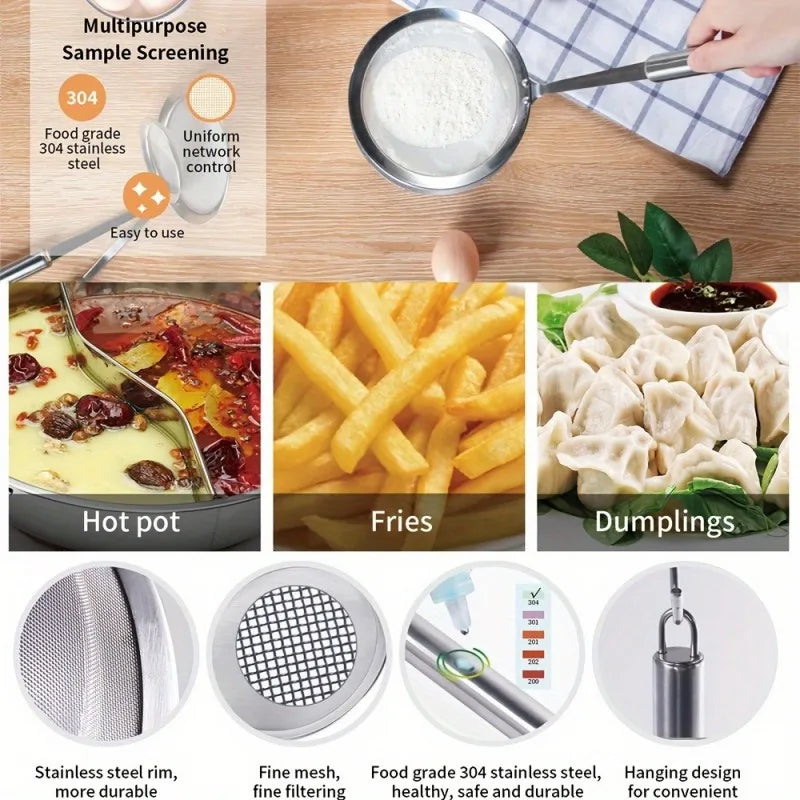 Stainless Steel Skimming Spoon-Fine Mesh Strainer For Cooking, Soup Skimmer, Oil and Foam Removal