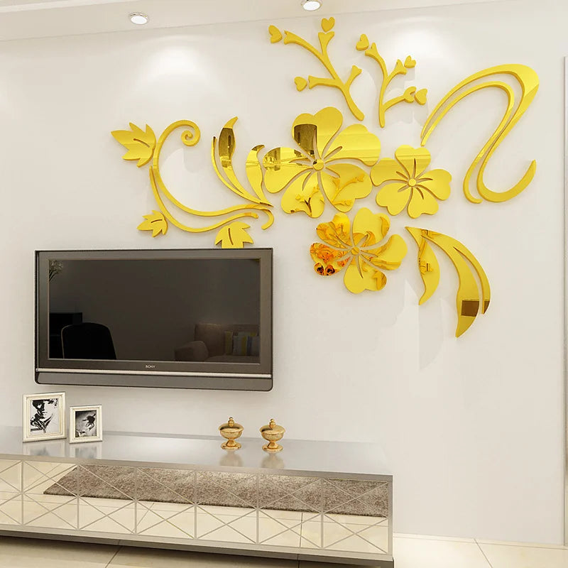 Hibiscus Flower Mirror, Self-Adhesive, Acrylic Mirror, Wall Decoration