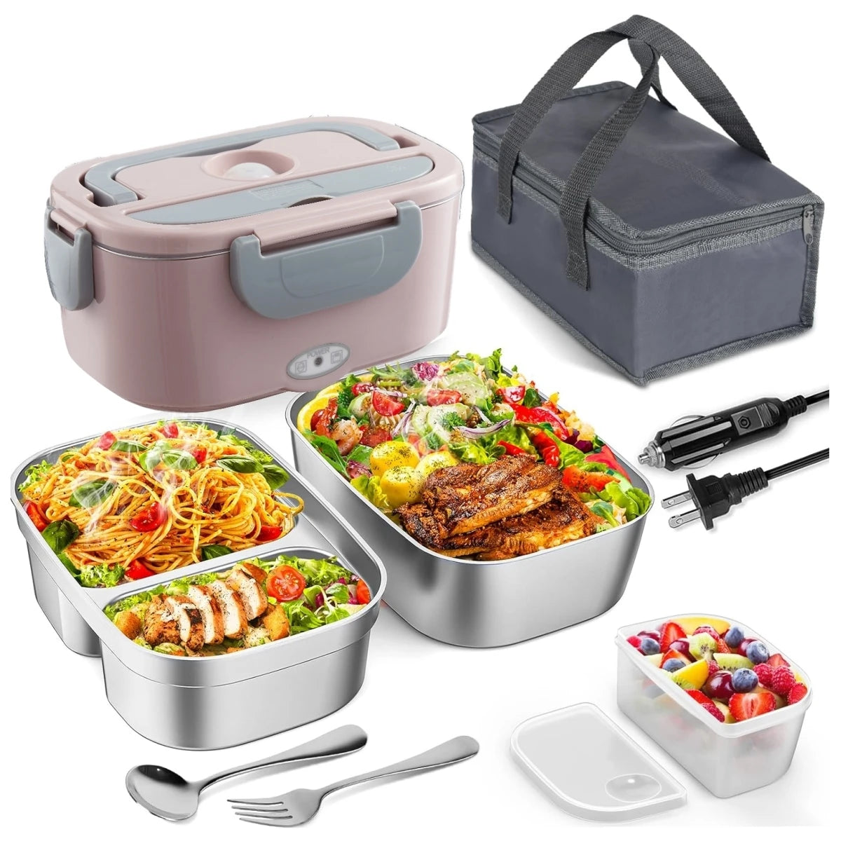 Electric Lunch Box for Adults-60W Fast Heated Lunch Box for Men & Women with Dual 1.5LStainless Steel Containers Fast Heating Portable