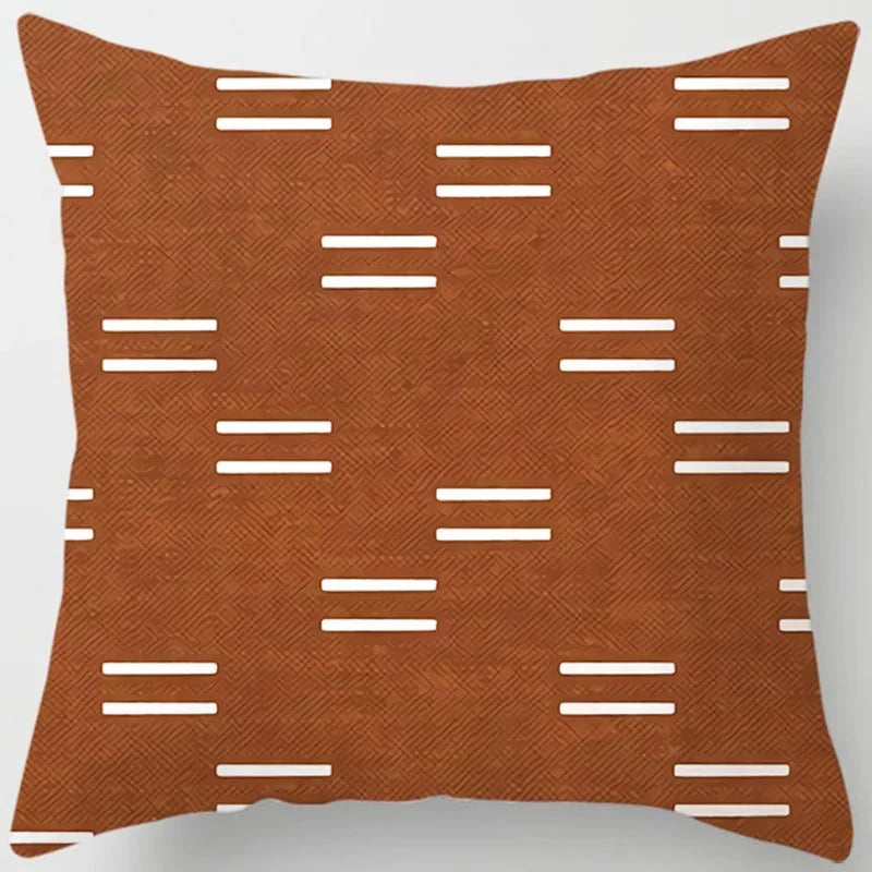 Brown Geometric Print Square Pillowcase Home Goods Car Sofa Cushion Cover
