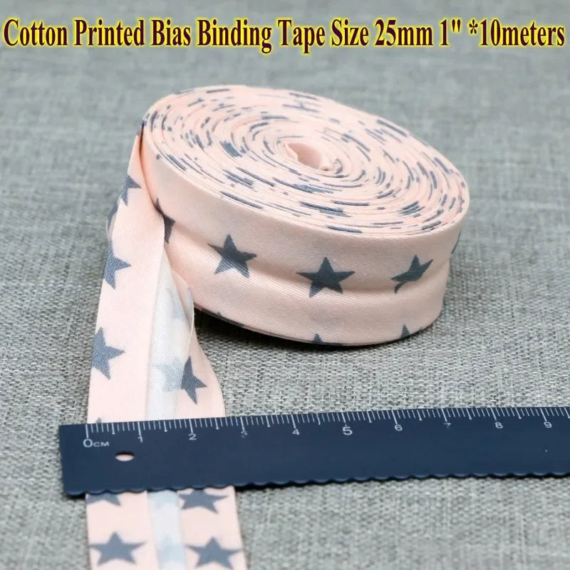Cotton Bias Tape Ribbon Dots Grid Stripe Tartan Checked Scottish Printed 25mm 1" 10m Cotton Twill Fabric Fold
