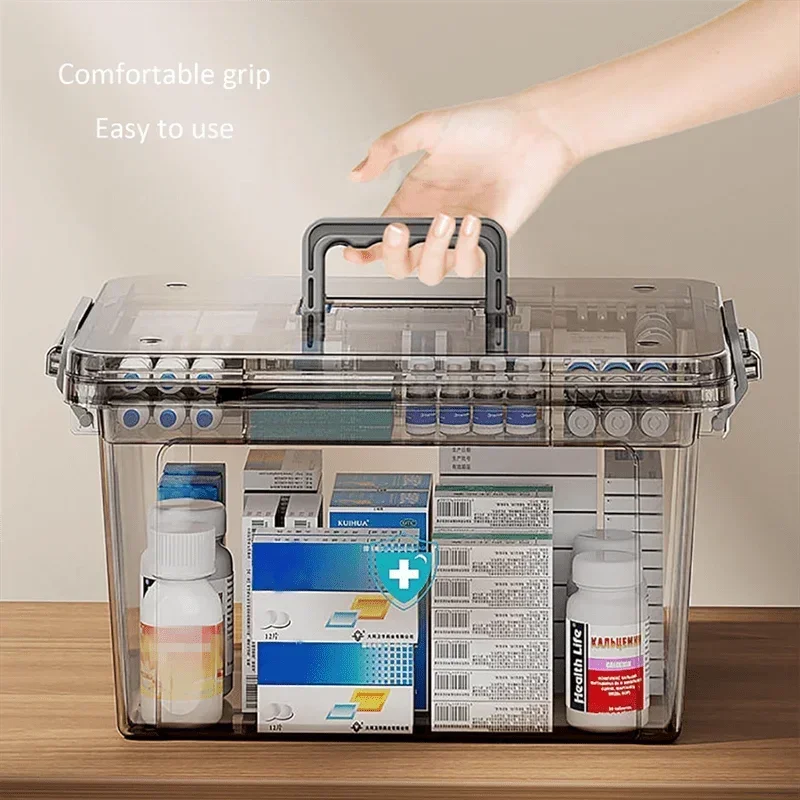 Multifunctional Transparent Medicine, First Aid Kit Organizer Waterproof, Plastic with Tray ,Waterproof Plastic