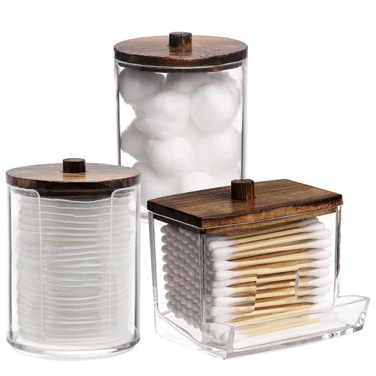 Bathroom Organizer Accessories Set, Q-tip Holder, Cotton balls, Cotton Pads, jars