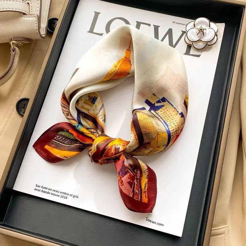 Scarf 100% Silk Bandana Women Square Scarves, Luxury High Quality