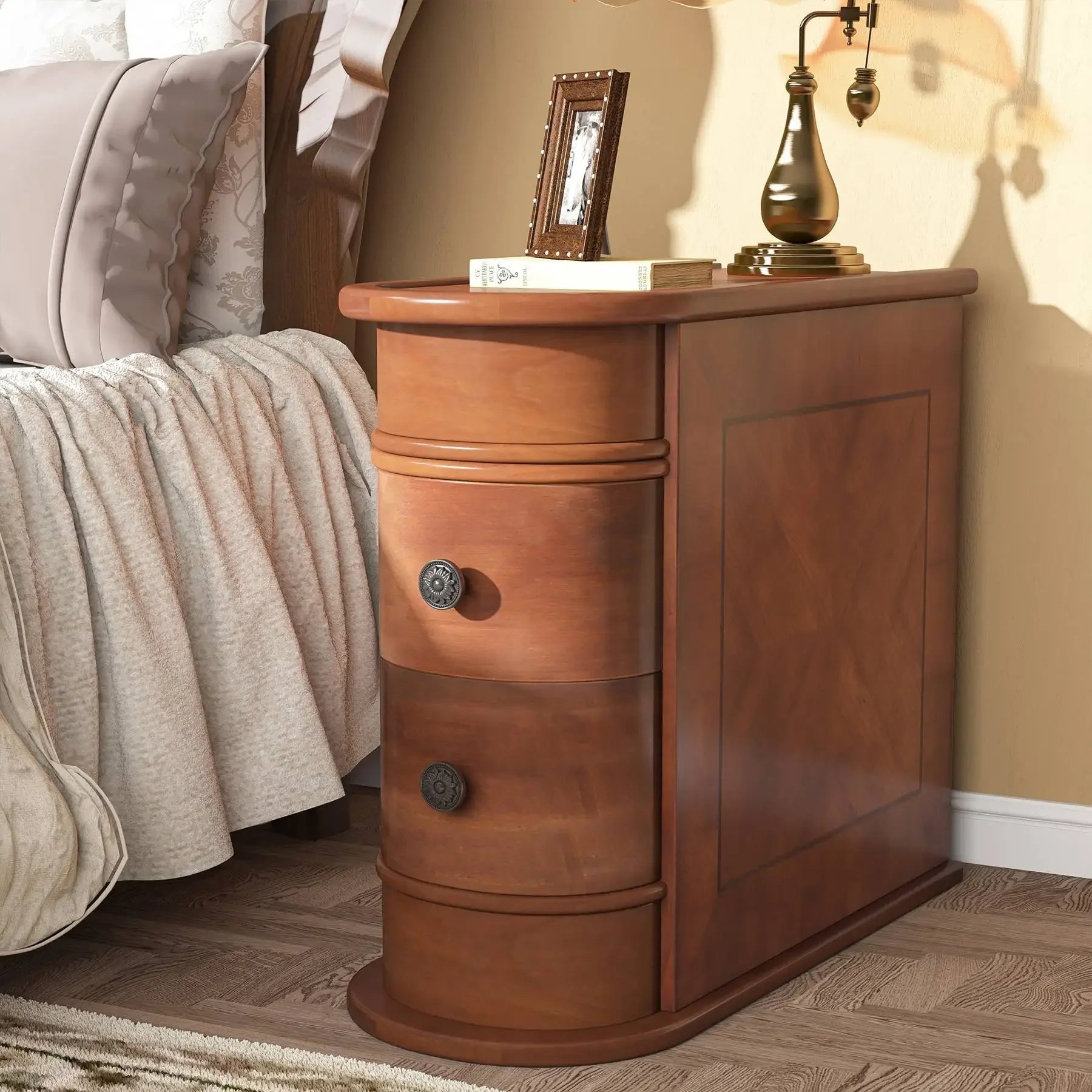End Table, Narrow Bedside Table, Solid Wood