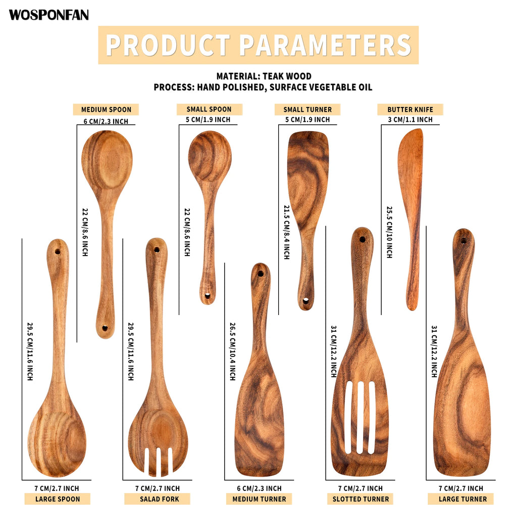9 PCS Kitchen Utensils Set Wooden Hand Made