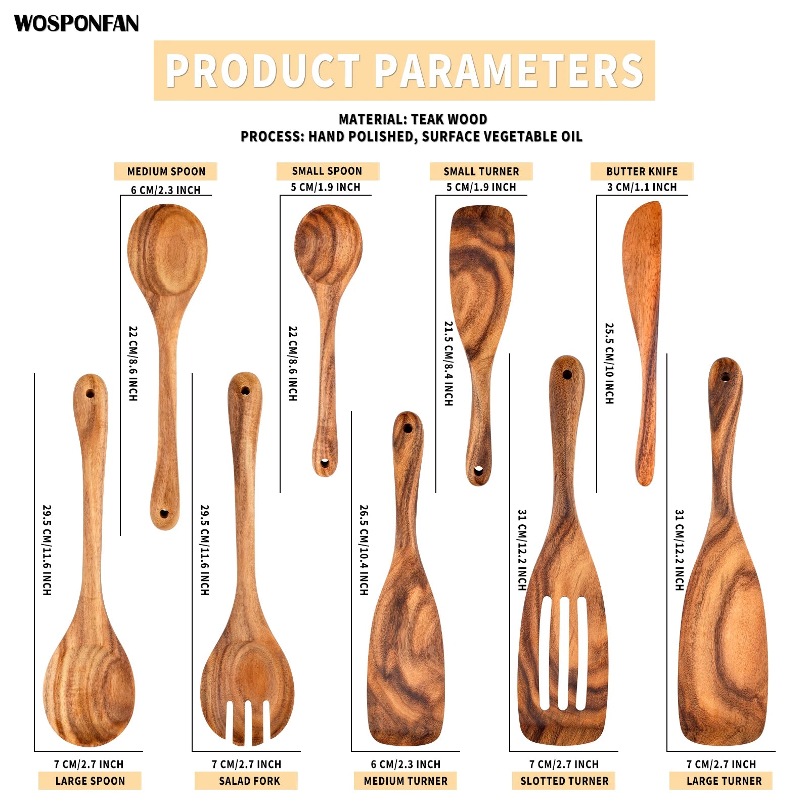 9 PCS Kitchen Utensils Set Wooden Hand Made