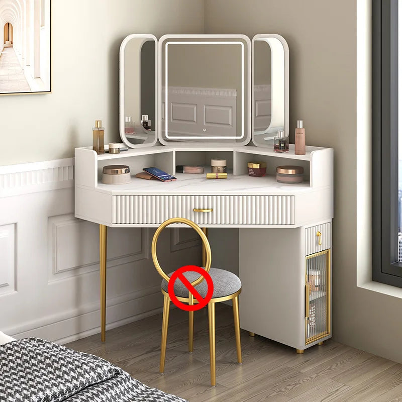 Dressing Table Solid Wood Corner Triangle Makeup Storage, Chair