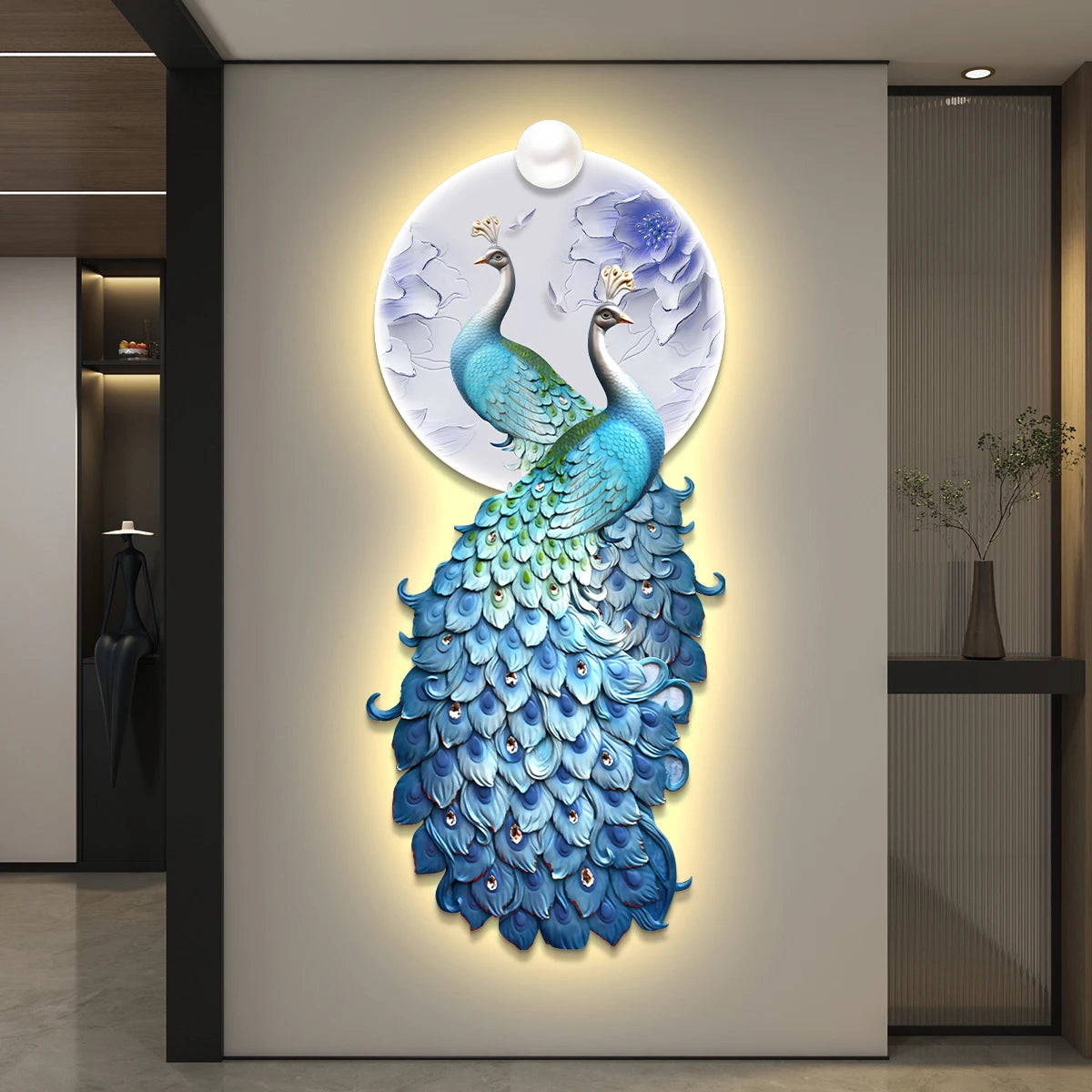 Peacock Decorative Painting LED Lights Hanging Murals