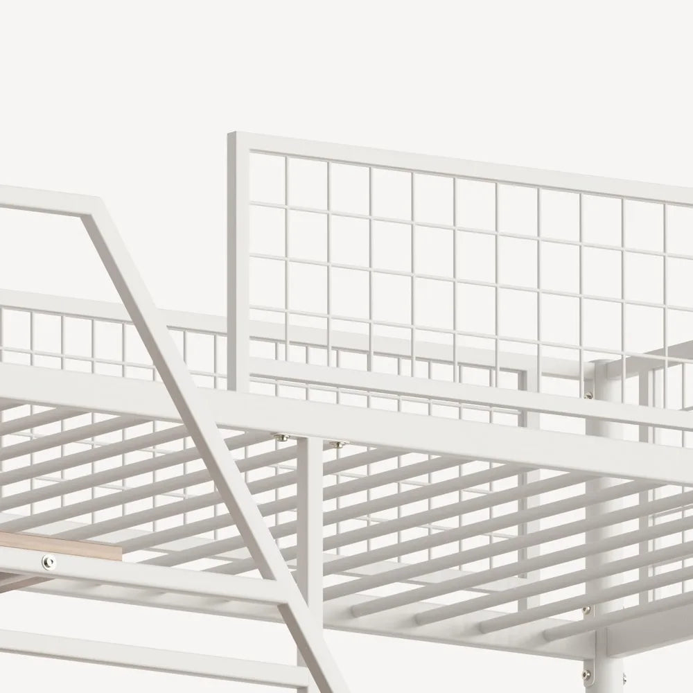 Metal Loft Bed Full Size, Metal frame, Staircase, Charging Station, LED lighting
