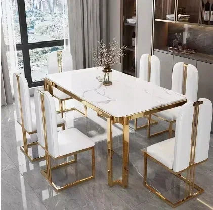 Metal Nordic Dining Table, Chairs, Marble Effect