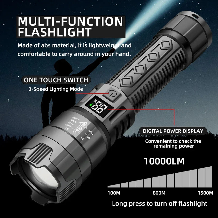 High Power 2000LM LED Flashlight Built-in Battery USB Rechargeable Strong Light Tactical Torch Outdoor Lantern