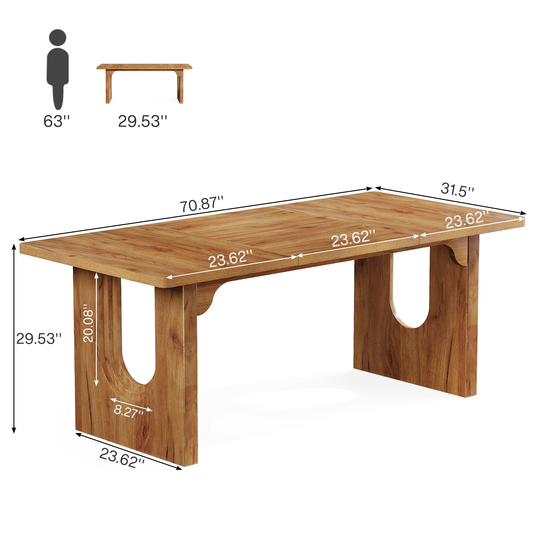 Tribesigns Modern Dining Table For 6-8 People, 71". Wood Pedestal Base