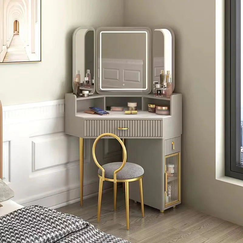 Dressing Table Solid Wood Corner Triangle Makeup Storage, Chair