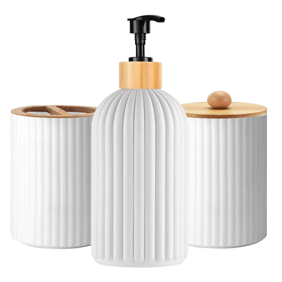 Bathroom Counter Hand Soap Dispenser, Cotton Ball Storage Box, Toothbrush Holder