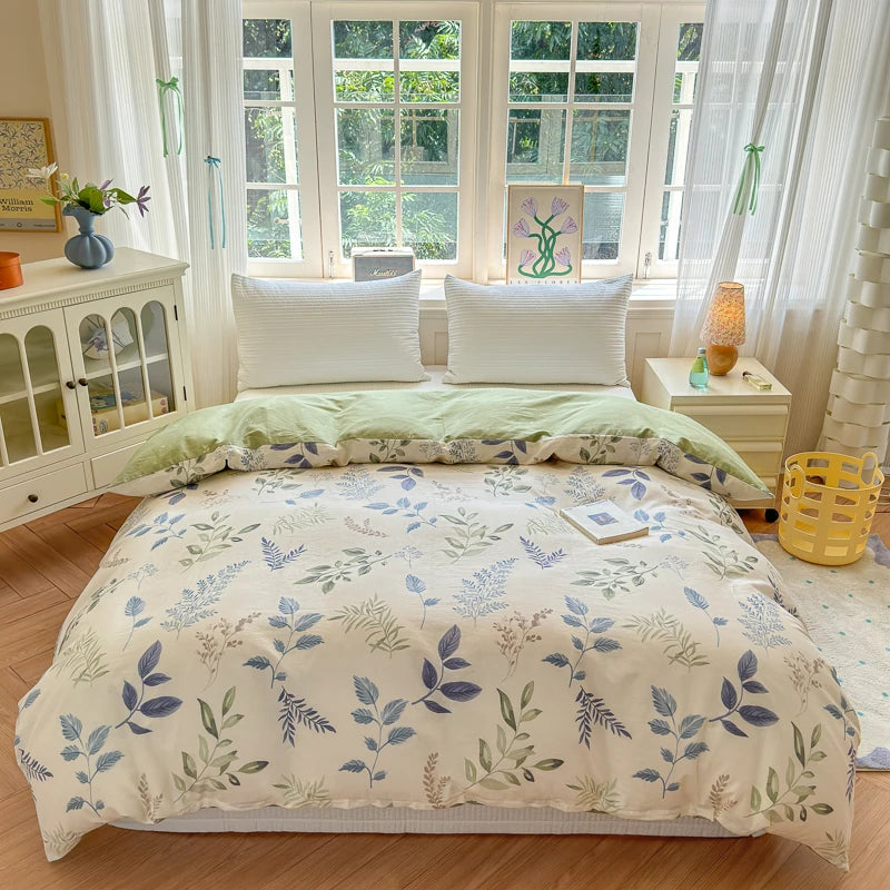 Floral Printed Duvet Cover 1Piece- 100% Cotton Luxury Bedding, Pre-Washed for Softness, Zipper Closure