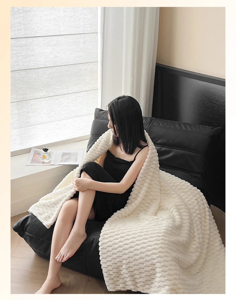 Super Soft Throw Blanket Ivory Premium Silky Flannel Fleece 3D Clouds All Season Use