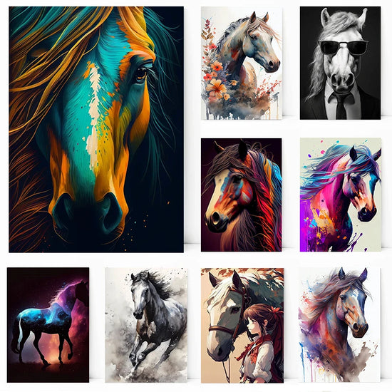 Watercolors Of Various Styles Horses Canvas Wall Art