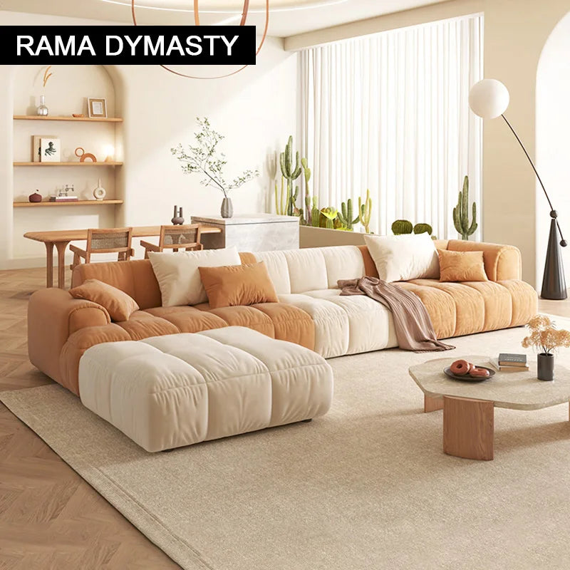 Netflix Cream Style Fabric  Sofa, Small Living Room Simple Tofu Block Sofa