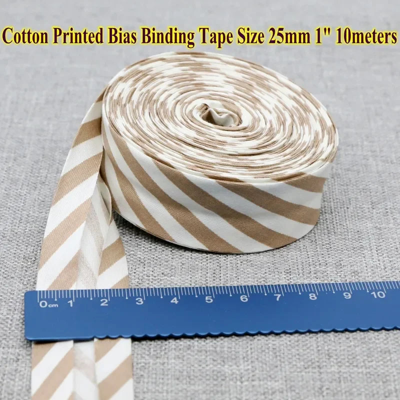 Cotton Bias Tape Ribbon Dots Grid Stripe Tartan Checked Scottish Printed 25mm 1" 10m Cotton Twill Fabric Fold