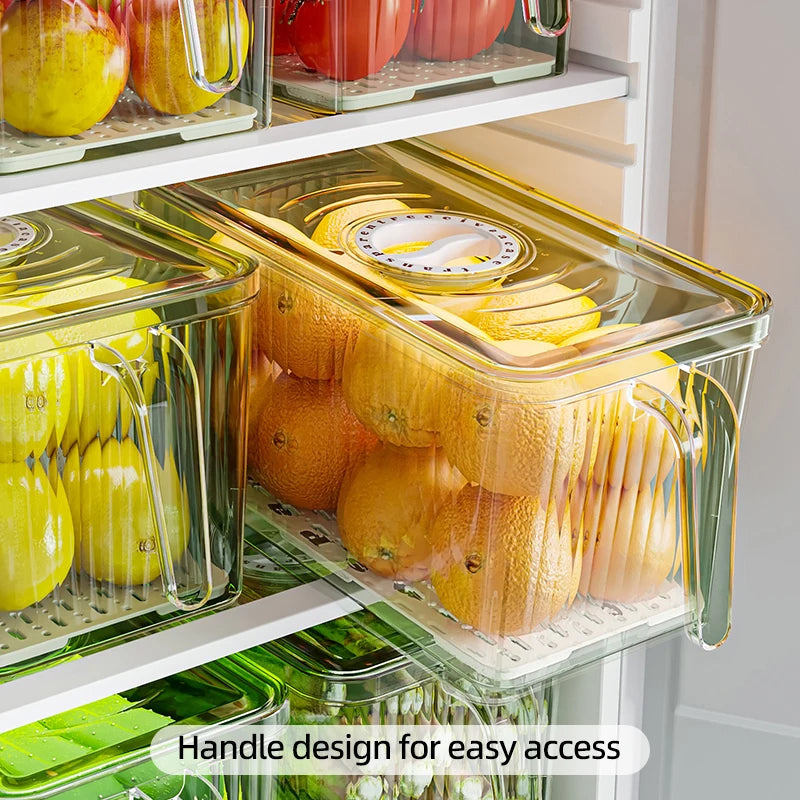 Stackable Refrigerator Storage Box, Lid with Handle, Use For Bread, Vegetables, fruit