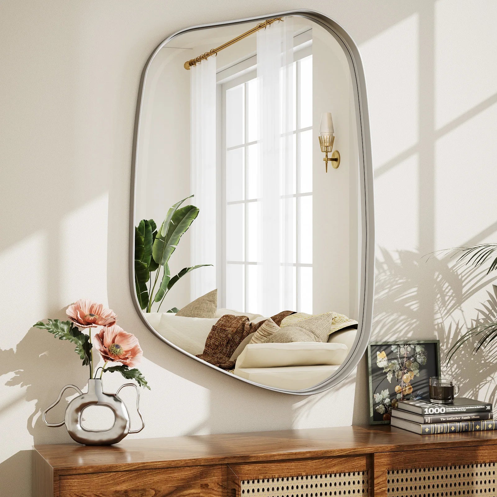 Beartypeak Irregular, Asymmetrical Bathroom Mirror, Wall Mounted. Deep Frame