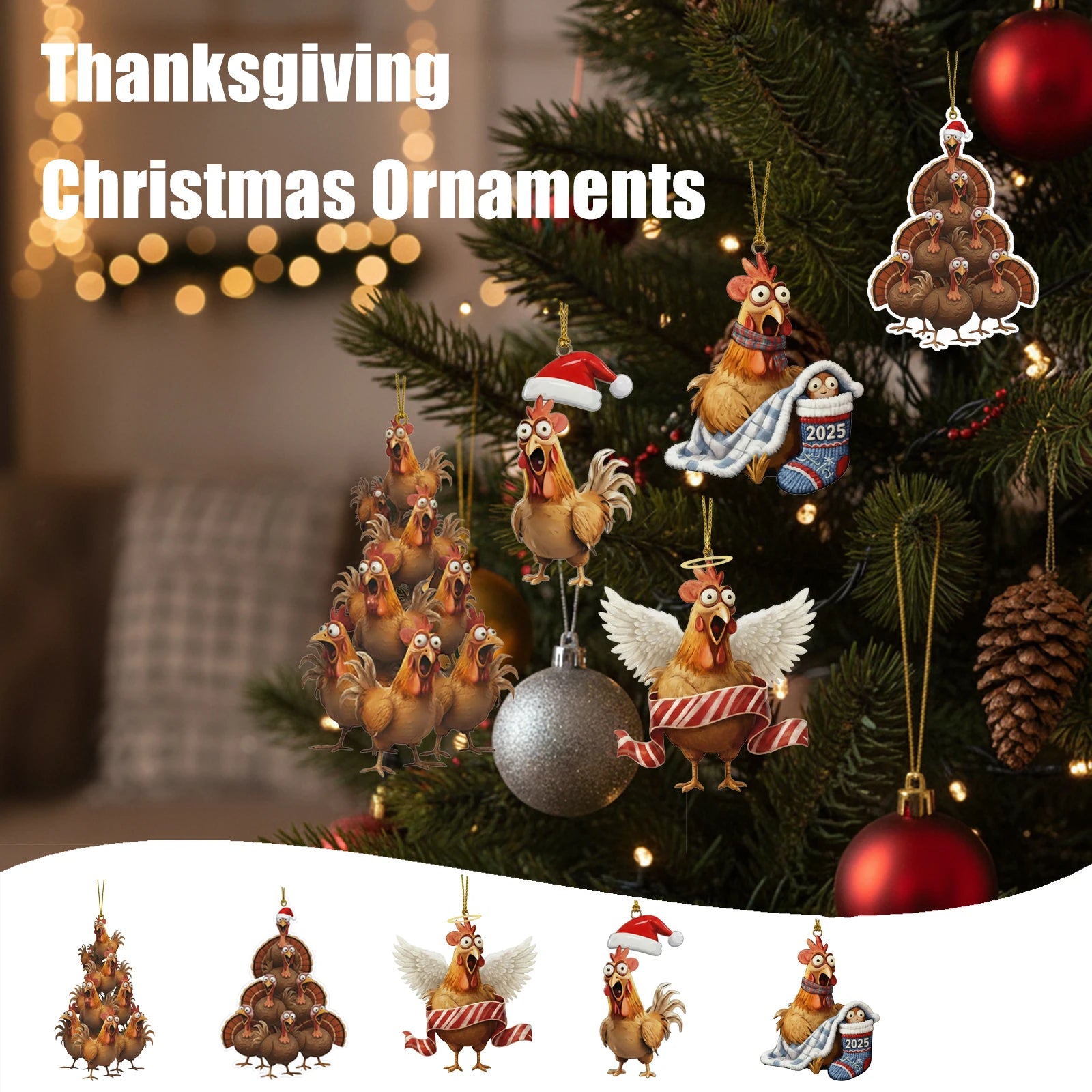 Thanksgiving Turkey Pendant Ornaments, Acrylic for Home, Garden, and Tree Decoration