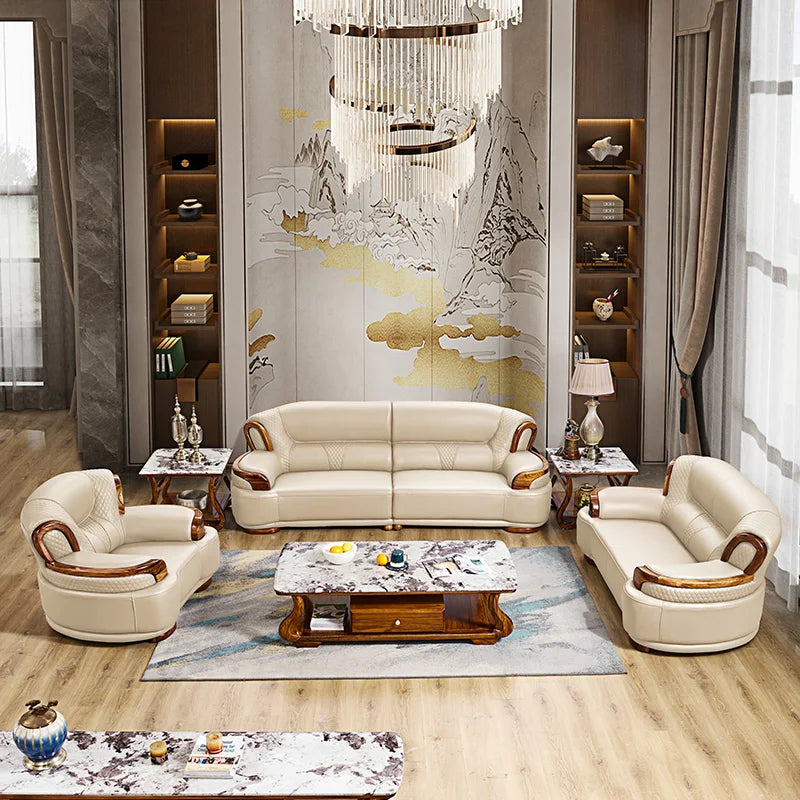 Luxury Living Room Furniture, Leather and Wood, Sold by Individual Pieces