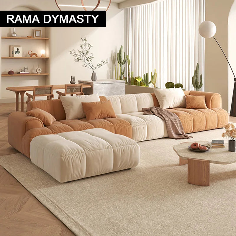 Netflix Cream Style Fabric  Sofa, Small Living Room Simple Tofu Block Sofa