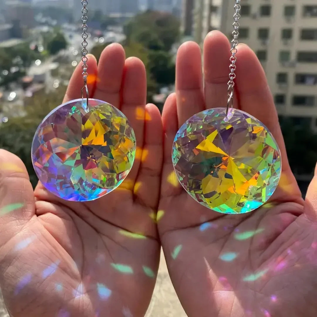 2PCS Round Crystal Sun Catchers Glass Prism Hanging Sun Catchers