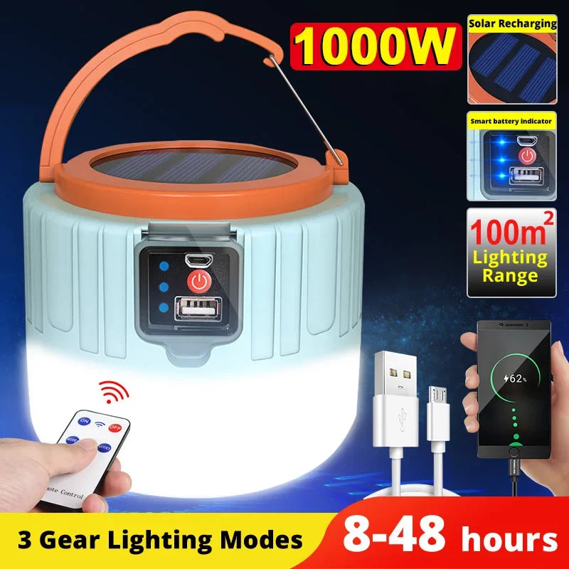 Portable Camping Light Power Bank LED Remote Waterproof Rechargeable