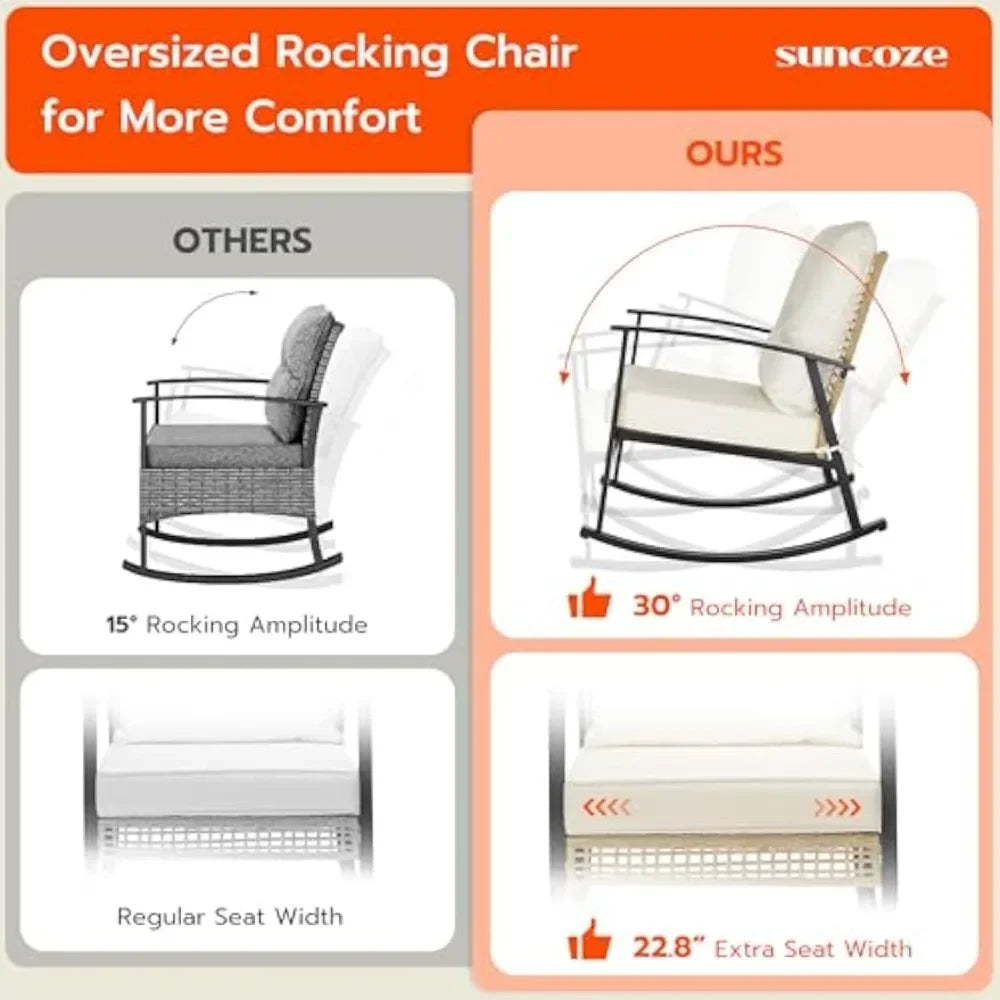 3 Piece Patio Furniture Set Rocking Chairs Set Of 2 With Coffee Table